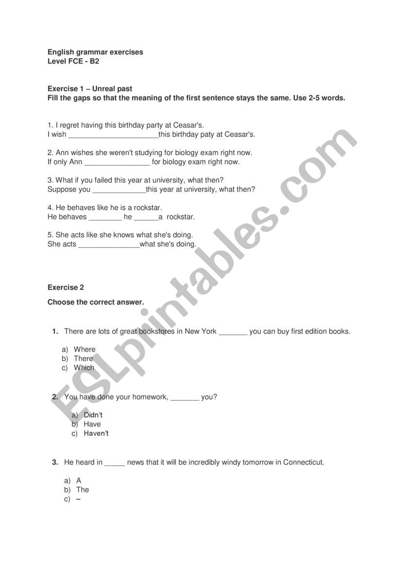 English grammar exercises worksheet