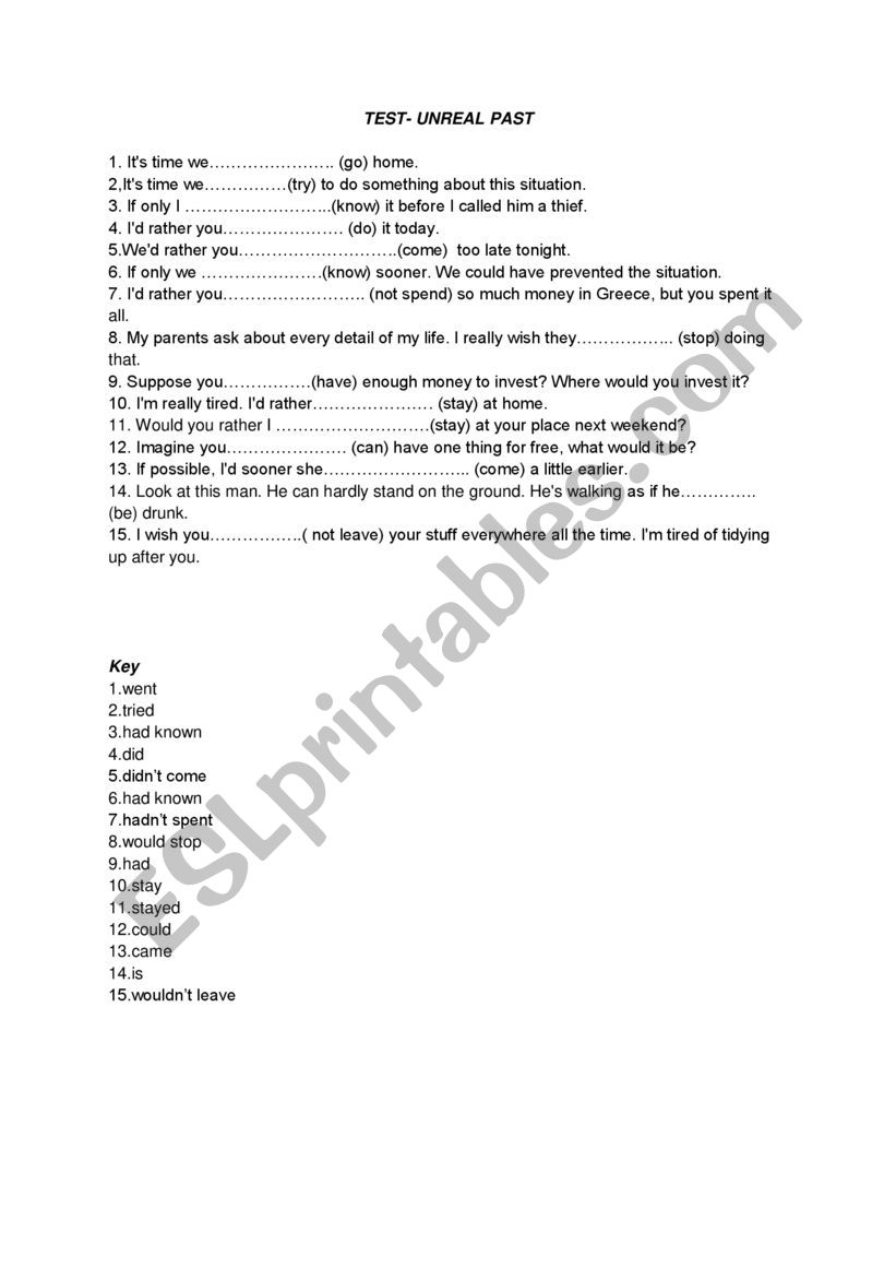 Unreal past - test worksheet