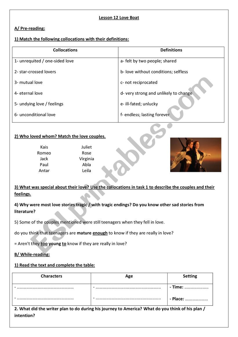 Love Boat worksheet