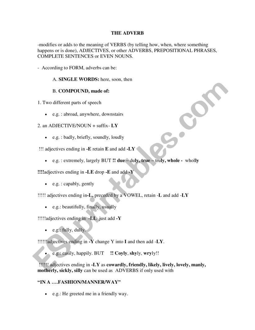 the adverb worksheet