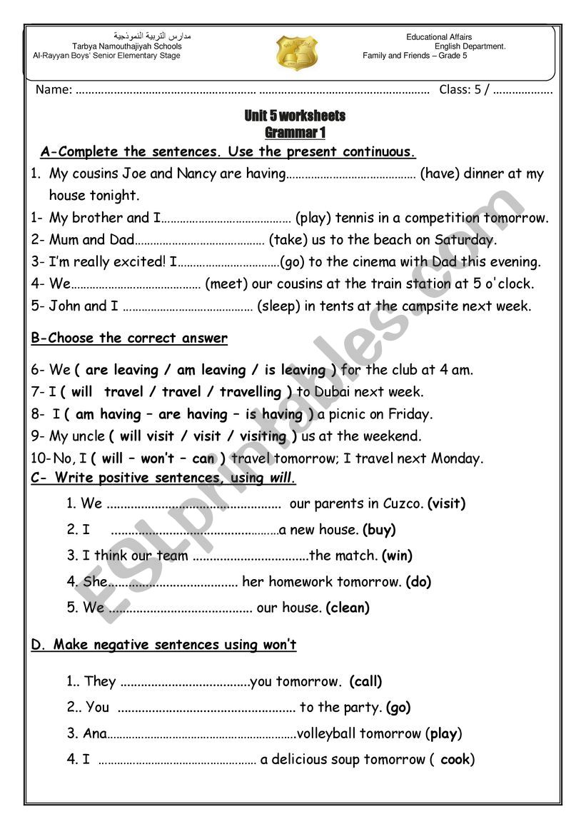 present continuous for future worksheet