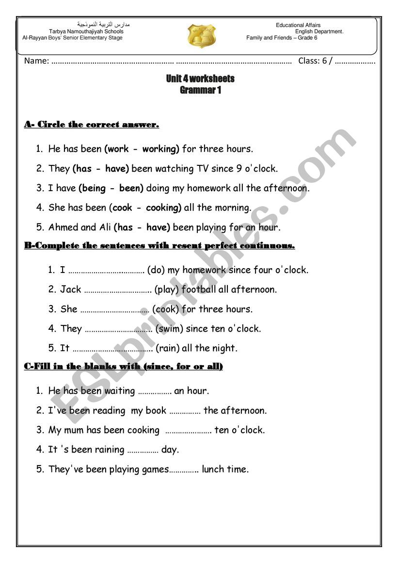 present perfect continuous. worksheet