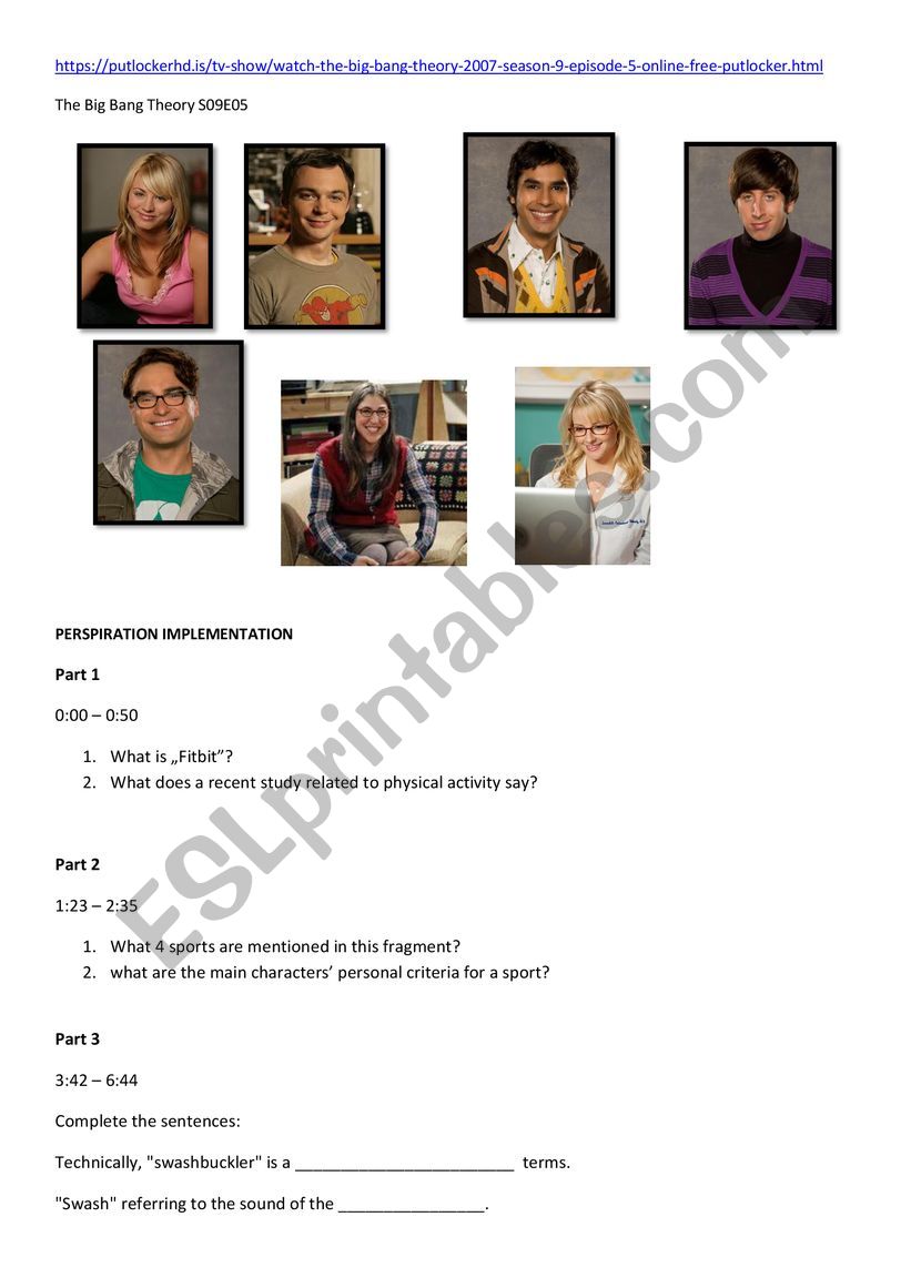 the big bang theory - sport worksheet