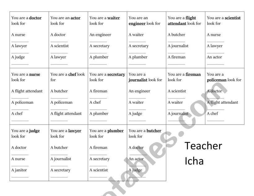 Professions / Occupations You are... look for 