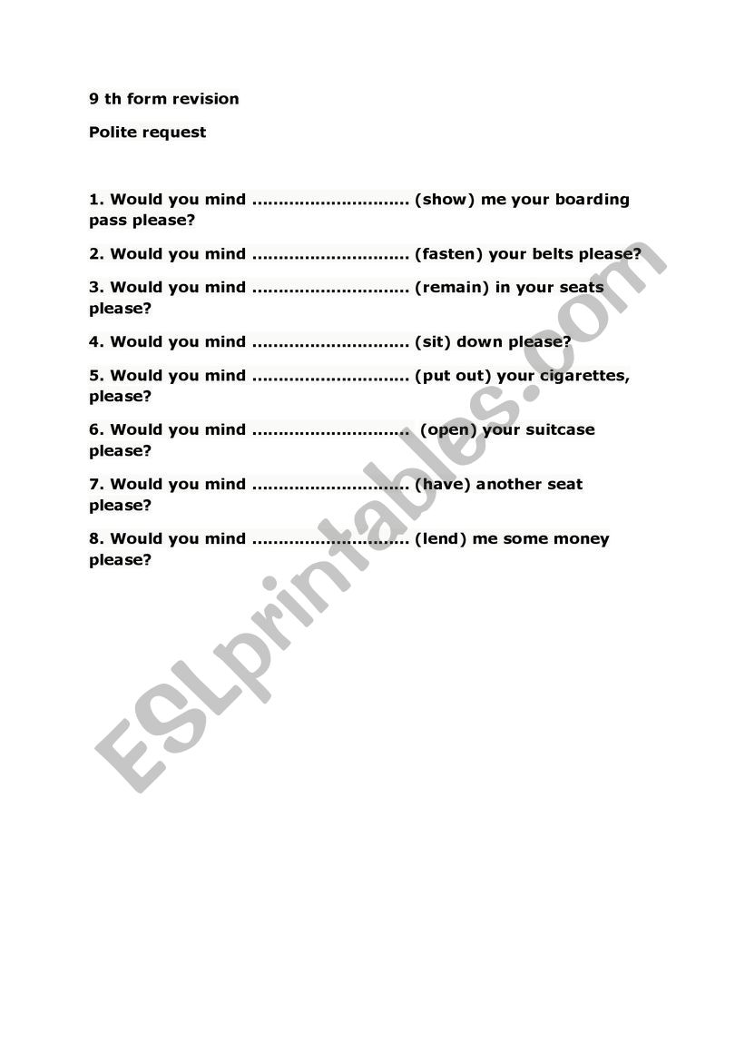 9 th form revision worksheet