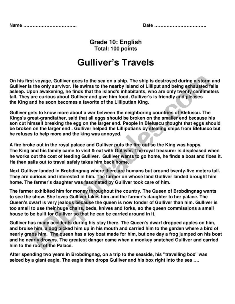 Gullivers Travels worksheet