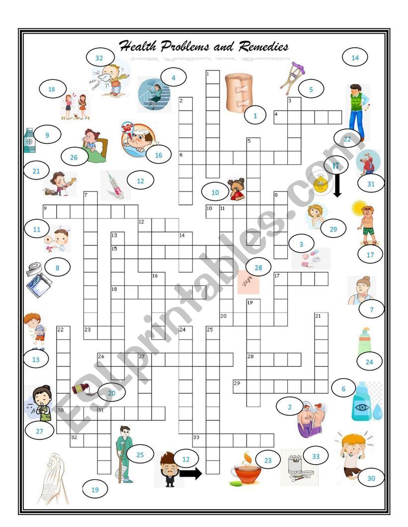 Health  Problems and Remedies   CROSSWORD   3 OF 3 exercise set