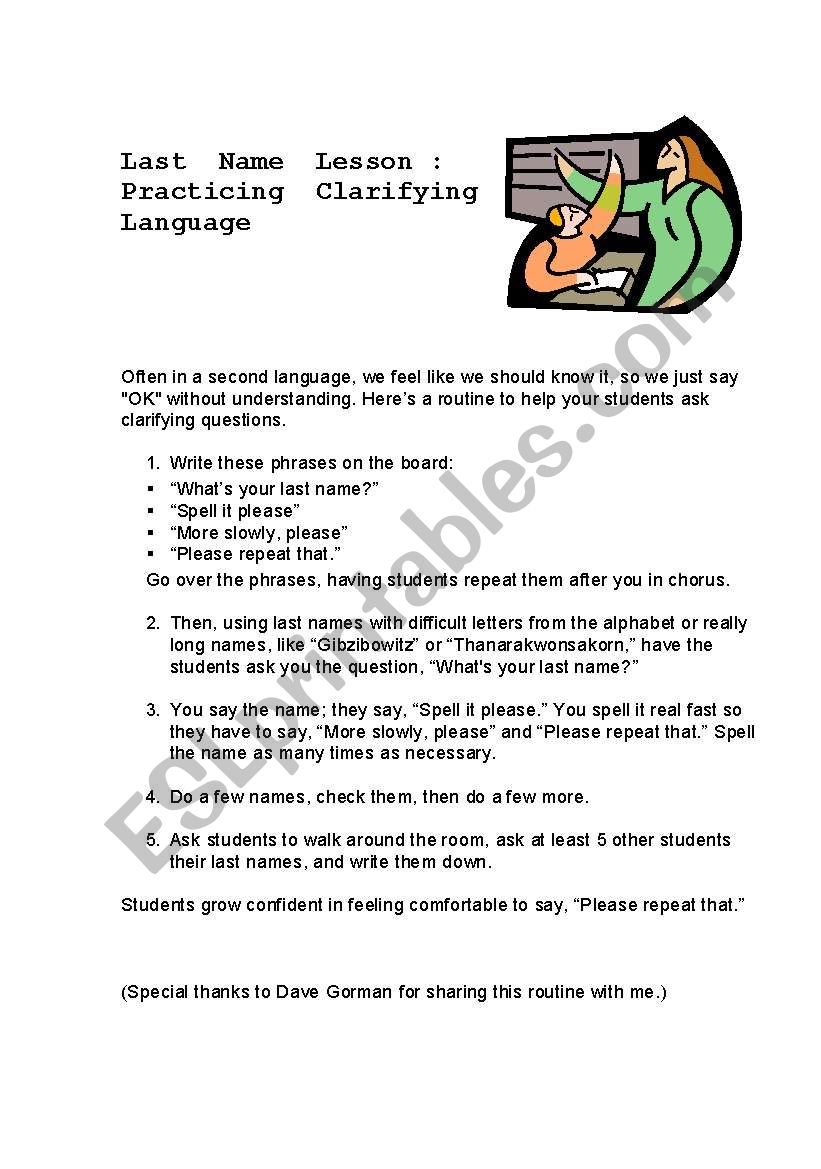 Last name lesson worksheet