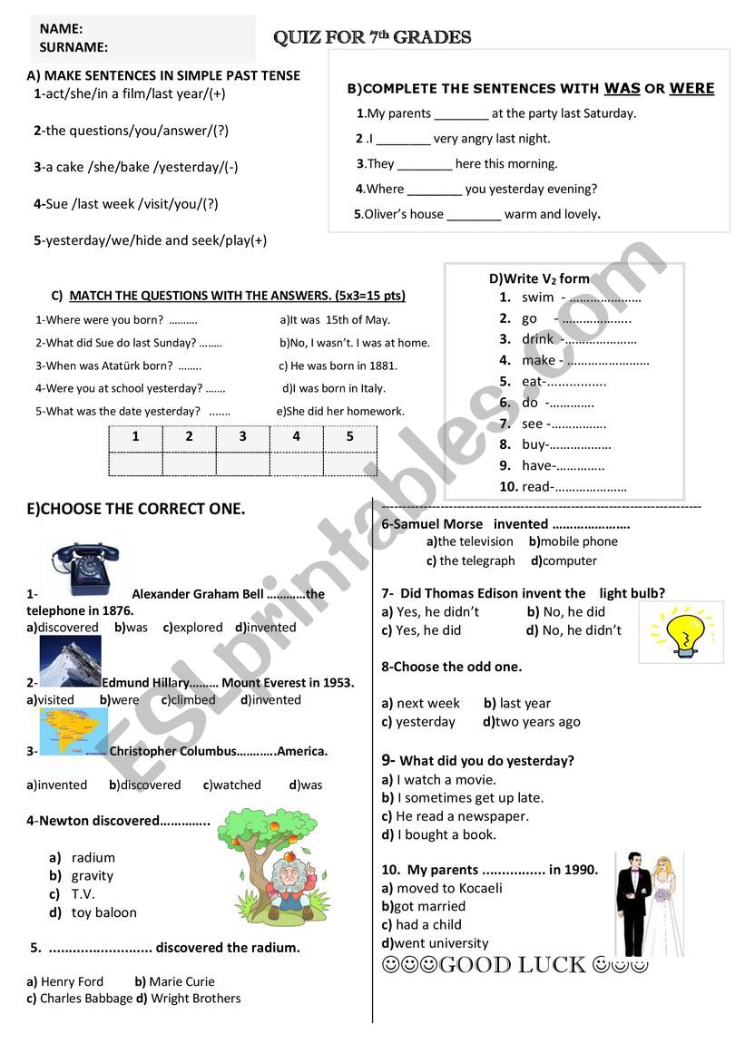 A quiz/revision on simple past