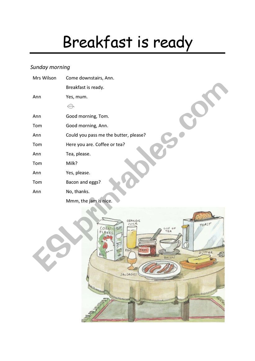 Breakfast worksheet