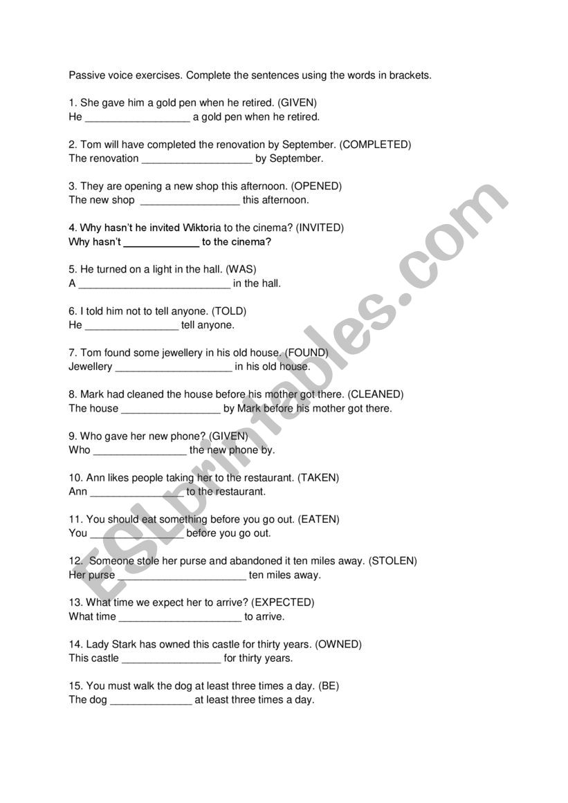 Passive Voice Paraphases  worksheet