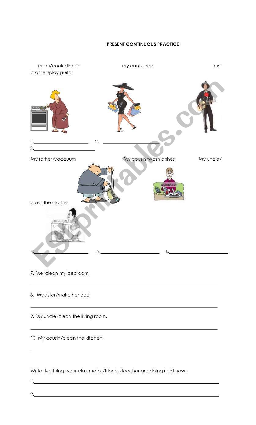 present continuous worksheet---daily activities