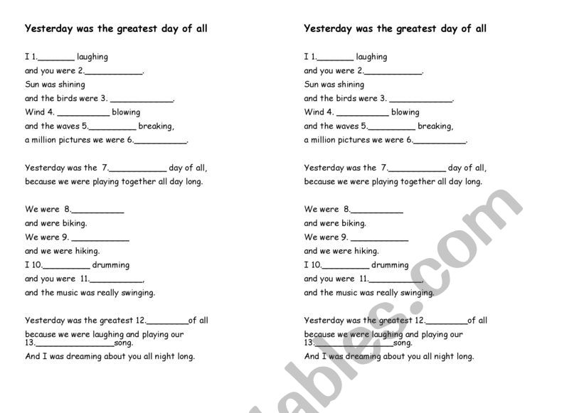 The greatest day worksheet