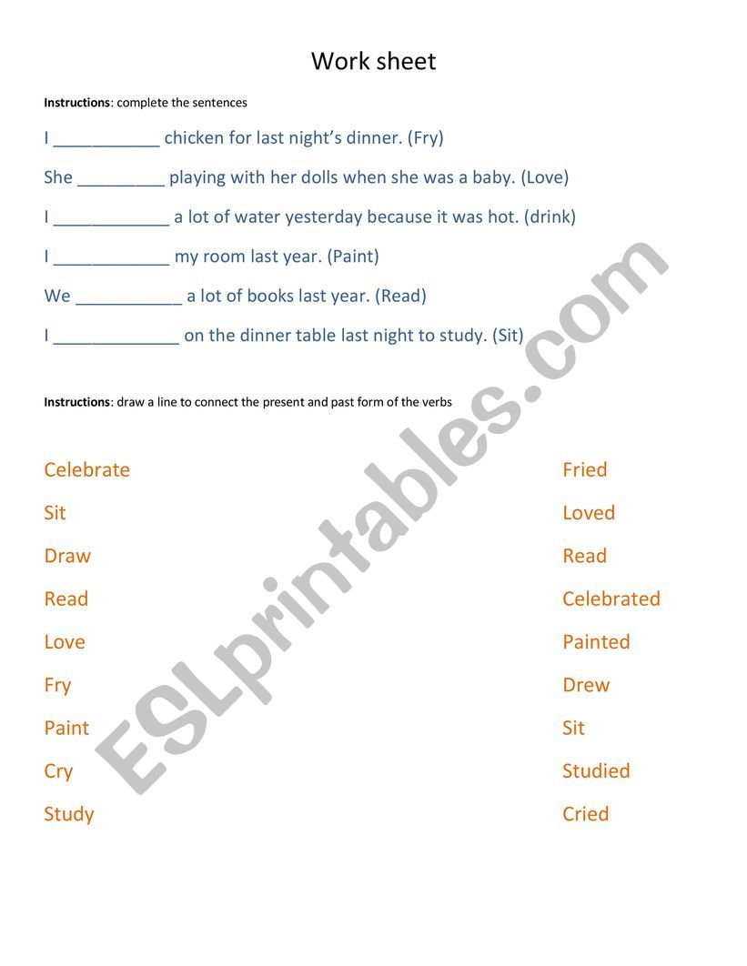 Verbs worksheet 1 worksheet