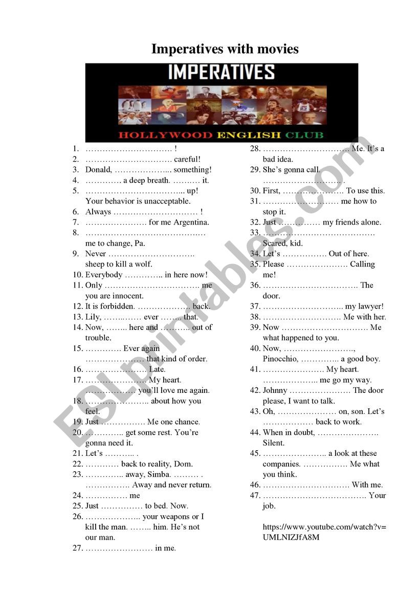 Video with imperatives worksheet