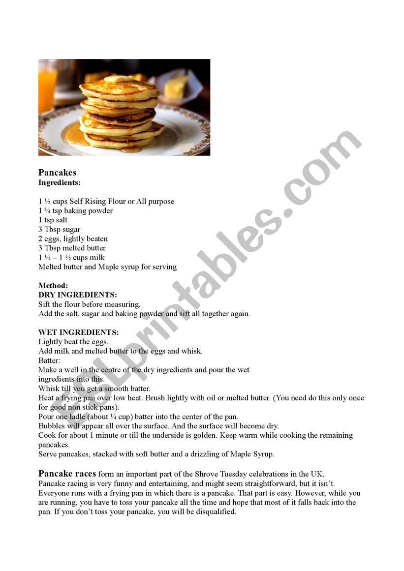 Pancakes worksheet