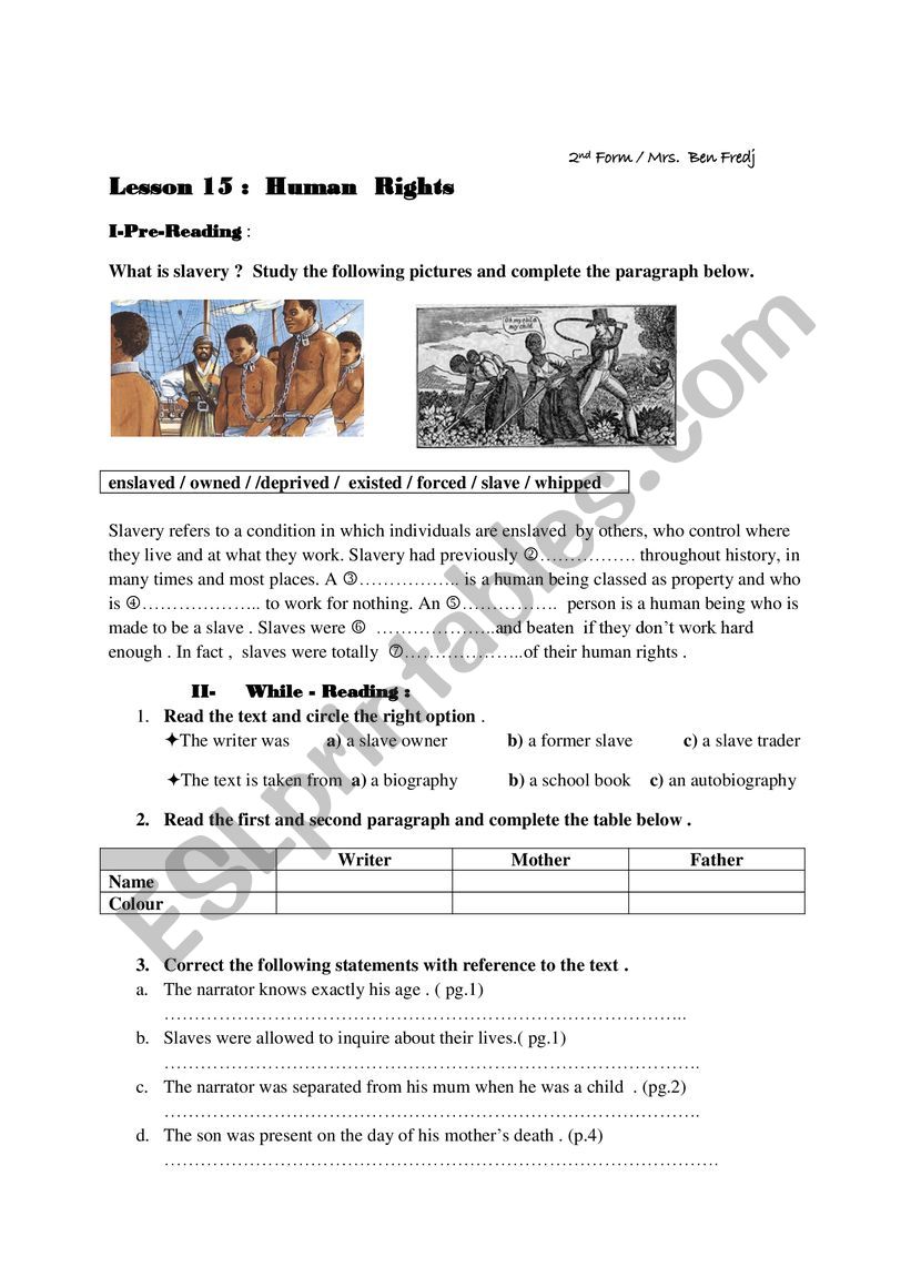 Lesson 15 Huma Rigths worksheet