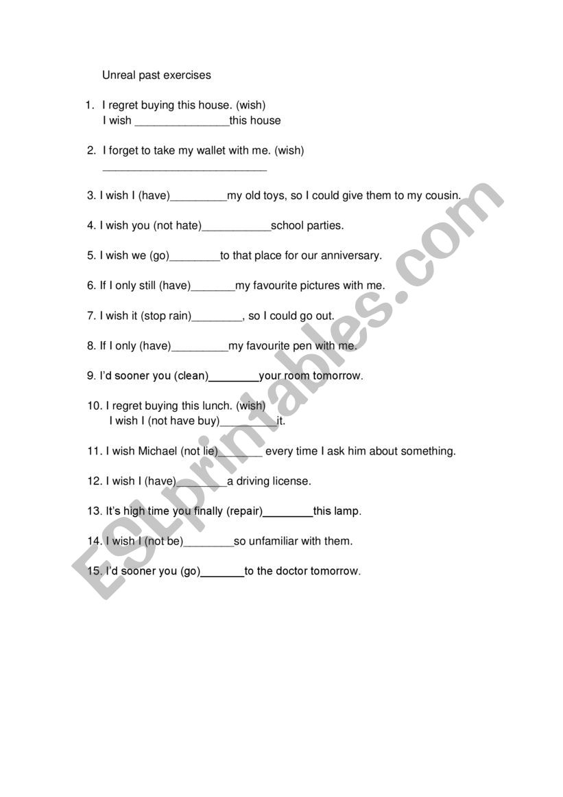 Unreal Past exercises  worksheet