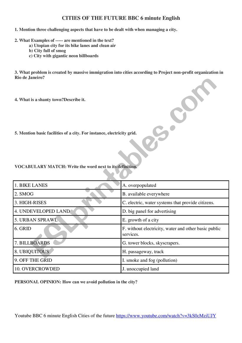 LISTENING ACTIVITIES: bbc 6 minute English Cities of the Future