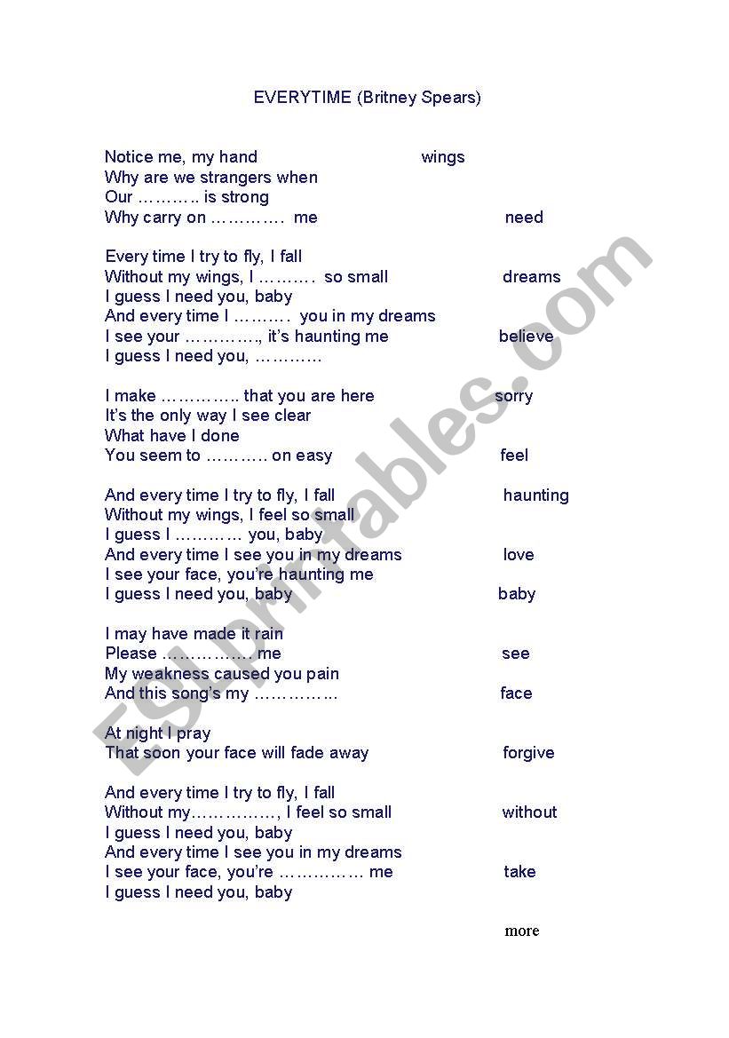 song  worksheet