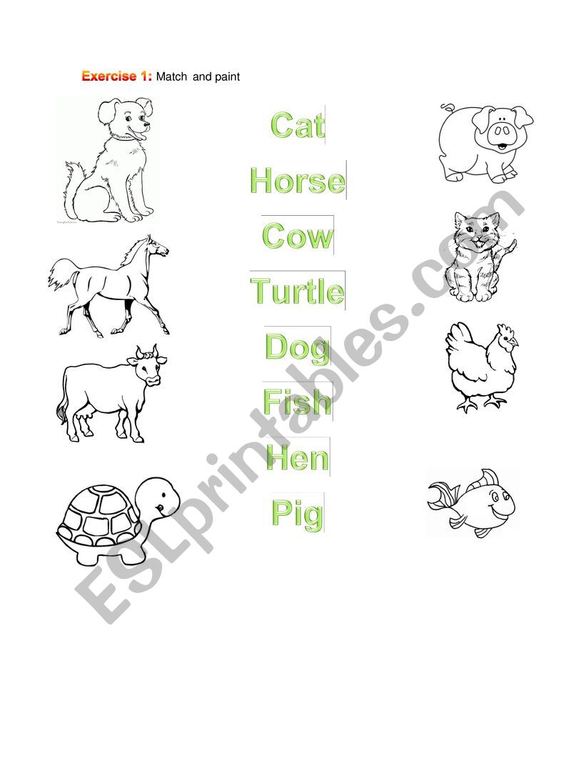 matching activity (animals) worksheet
