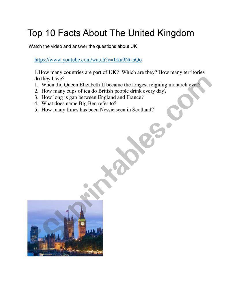 Facts about United Kingdom  worksheet