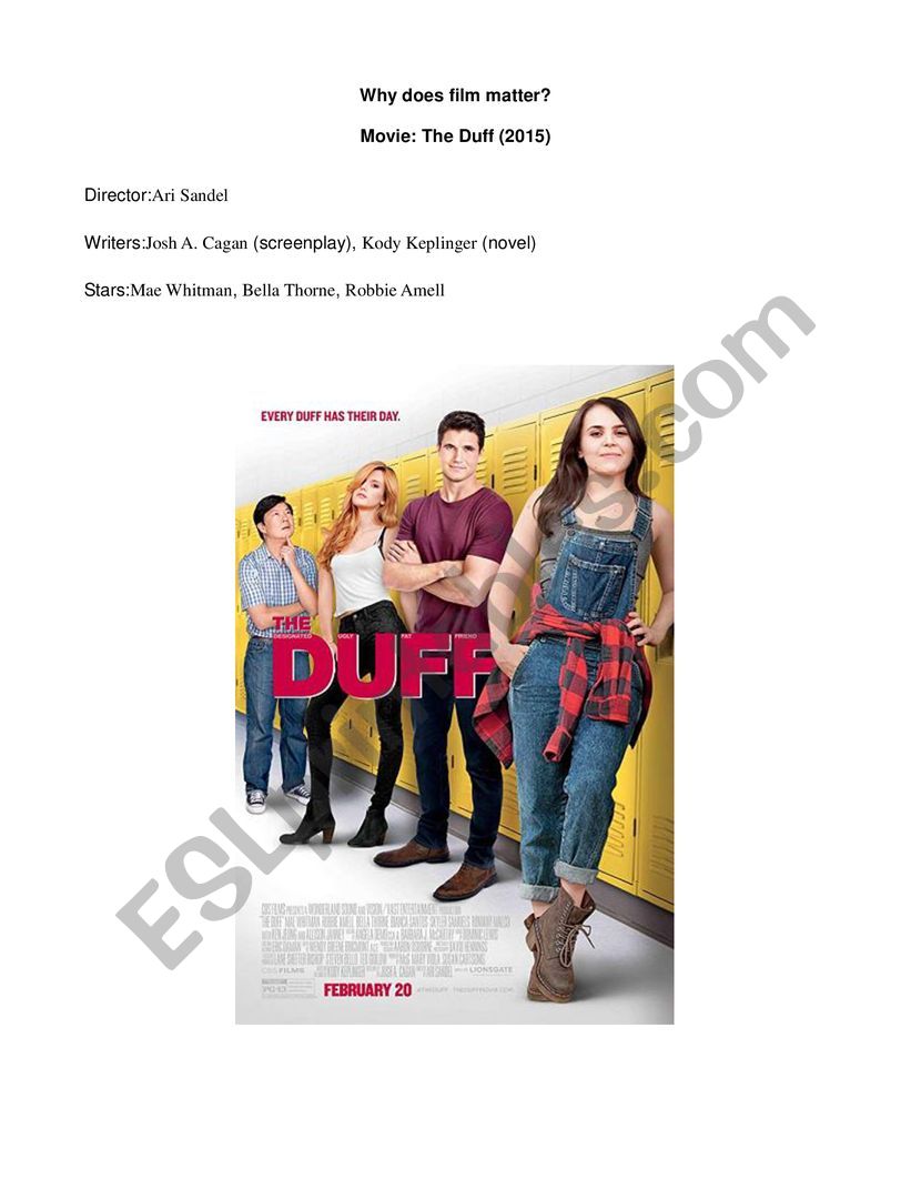 The DUFF Movie activity for MYP/DP