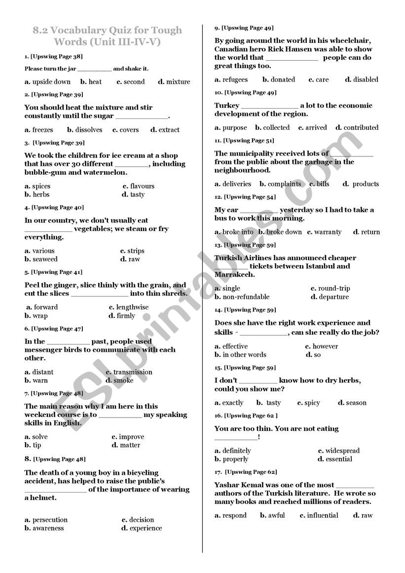 8.2 LGS VOCABULARY Test for Tough Words (Units III-IV-V)