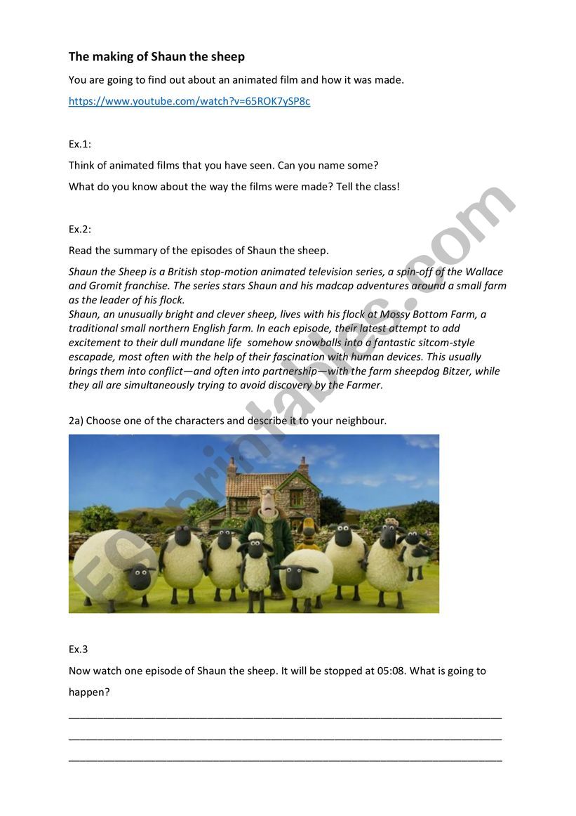 Making of shaun the sheep worksheet