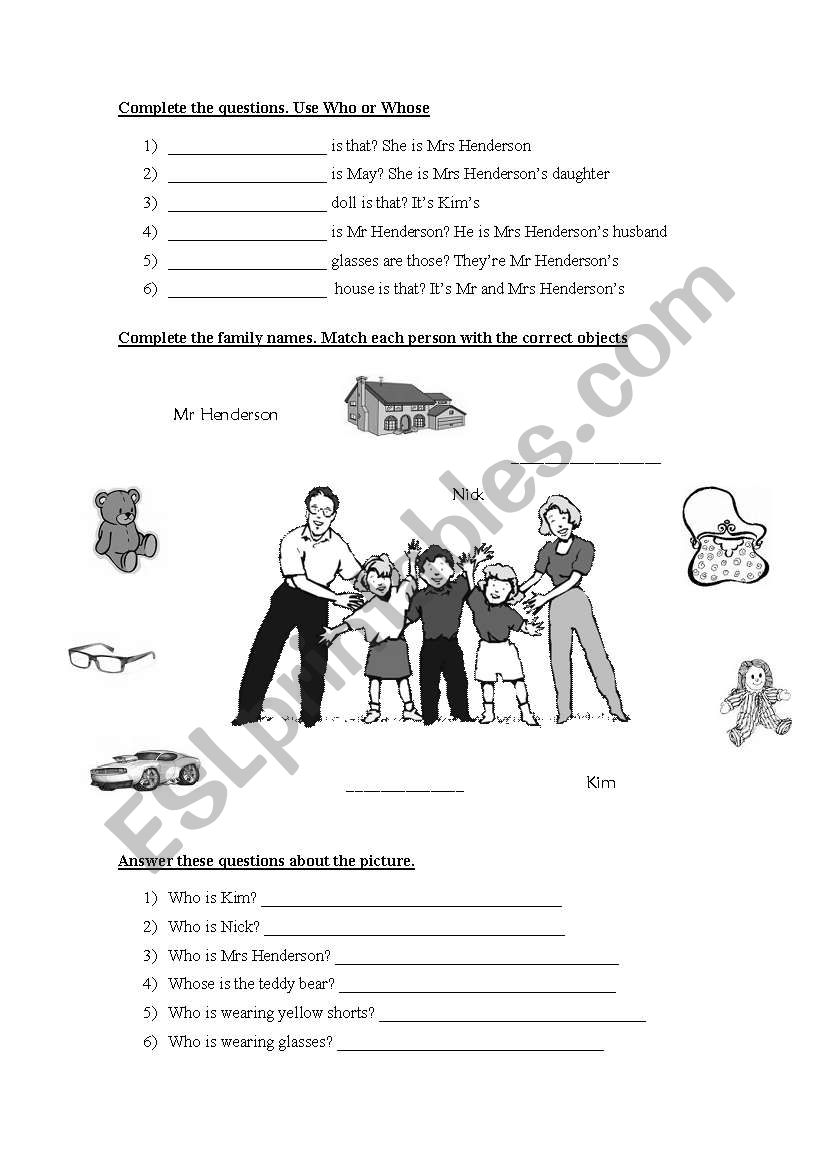 Whose - Who - Family worksheet
