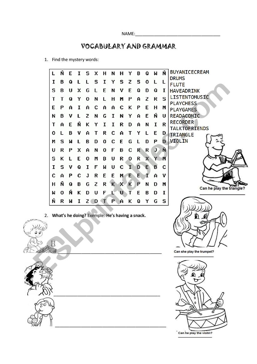 INSTRUMENTS AND ACTIONS worksheet