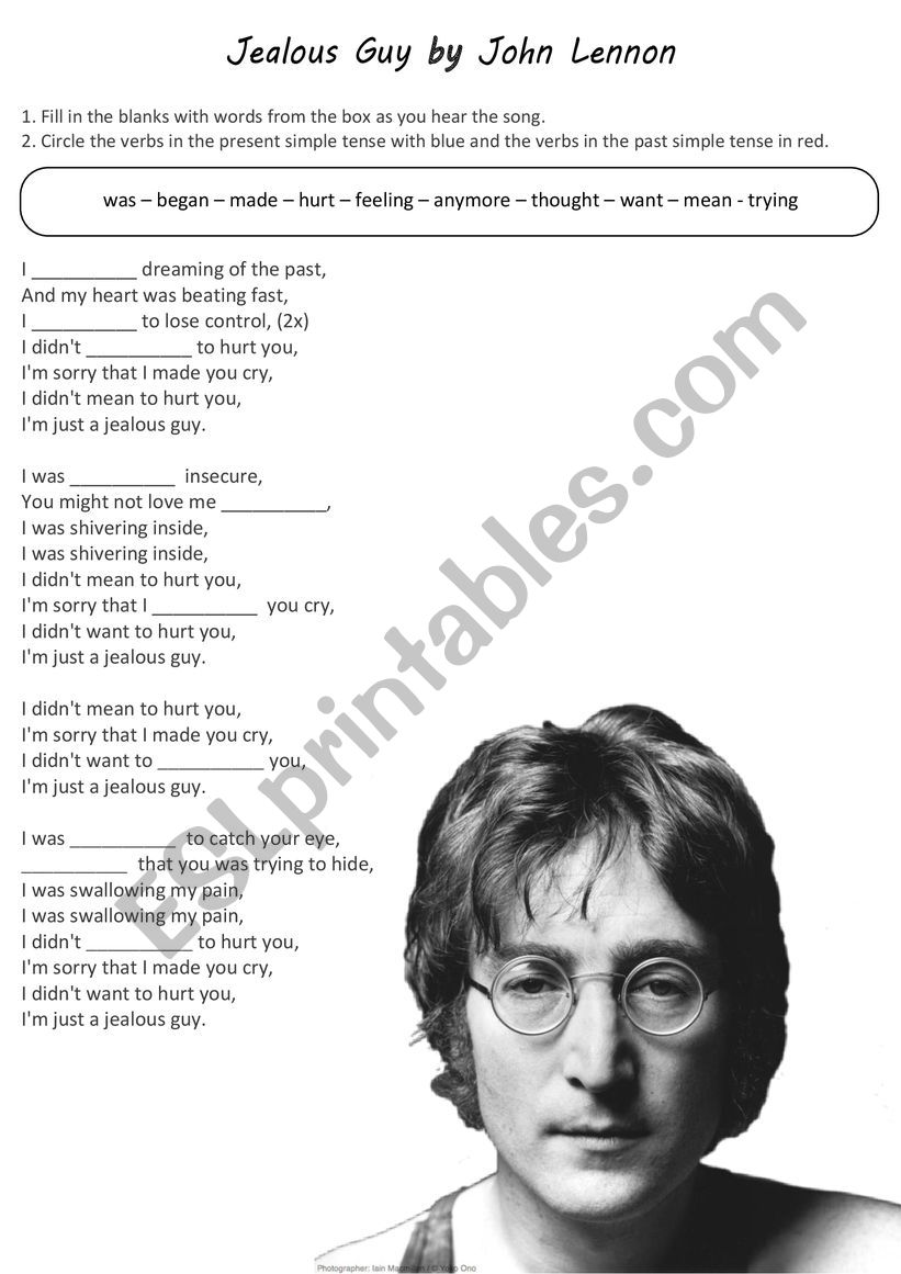 Fill in the blanks - Jealous Guy - John Lennon