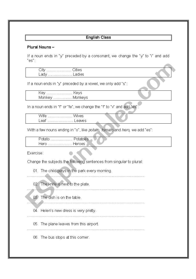 plural nouns worksheet