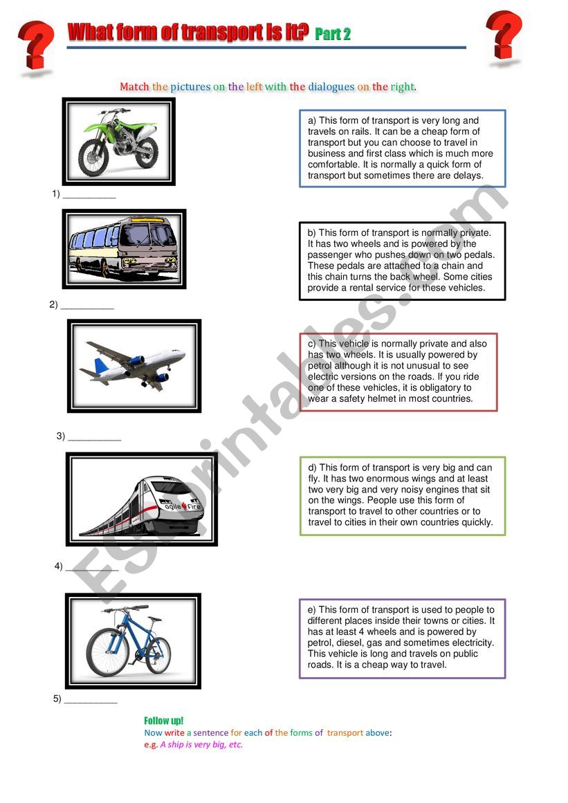 Forms of Transport Part 2 worksheet