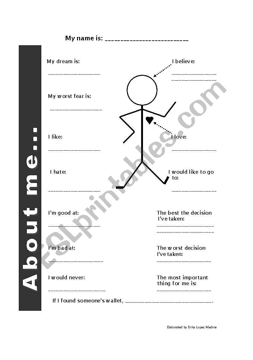 ice breaker - about me worksheet