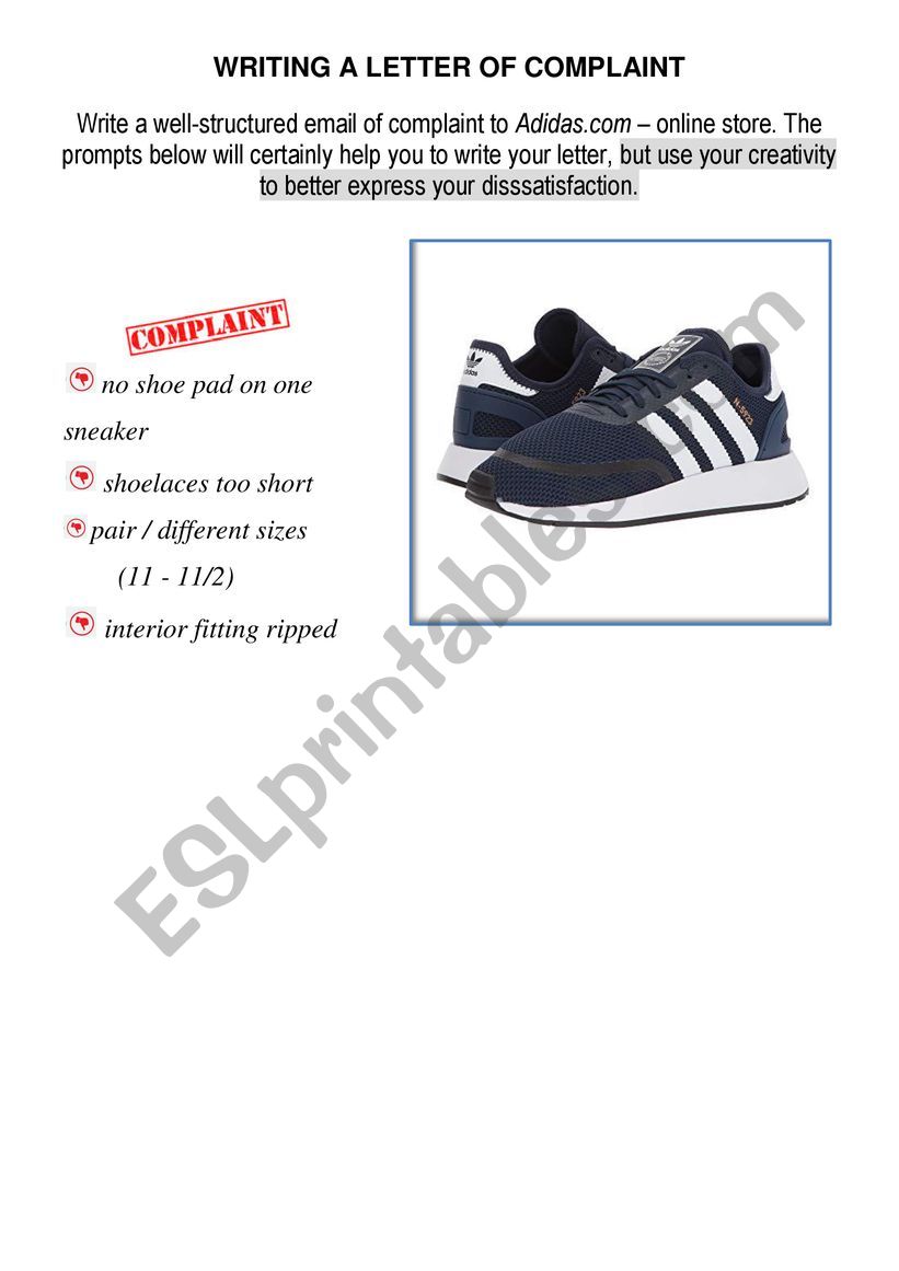 Writing - letter of complaint - adidas sneakers