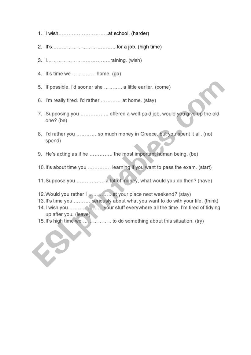 Unreal past worksheet