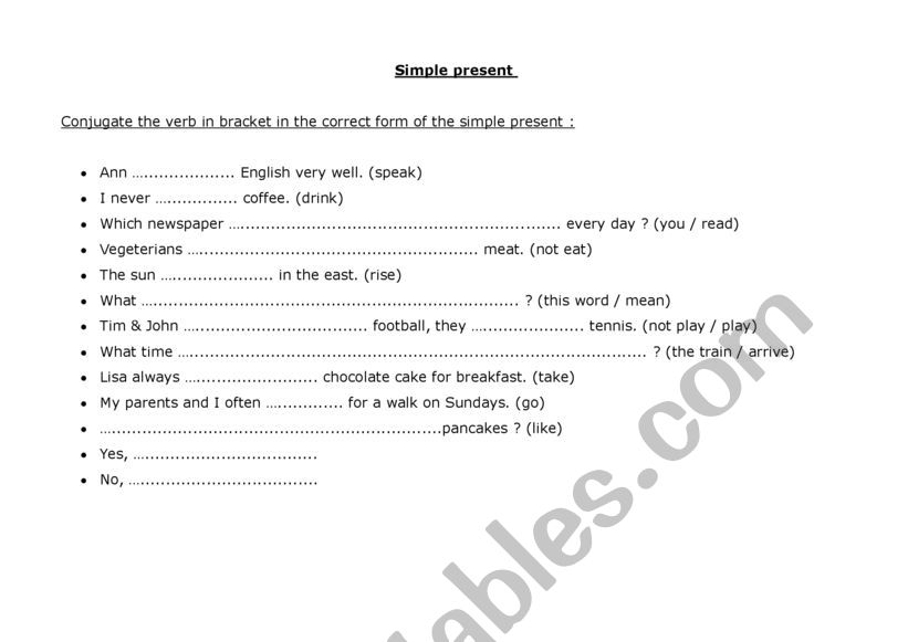 Simple present exercise worksheet