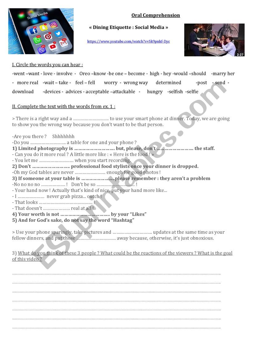 social media manners worksheet