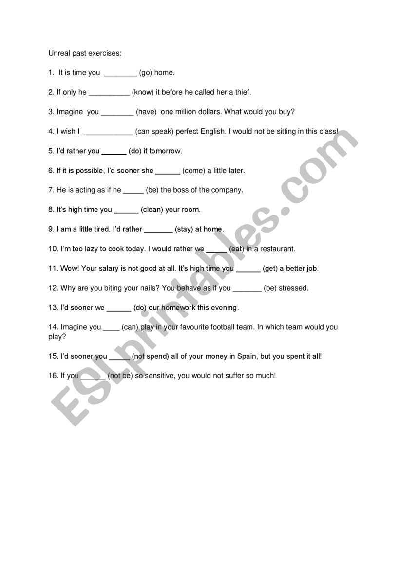 Unreal Past worksheet