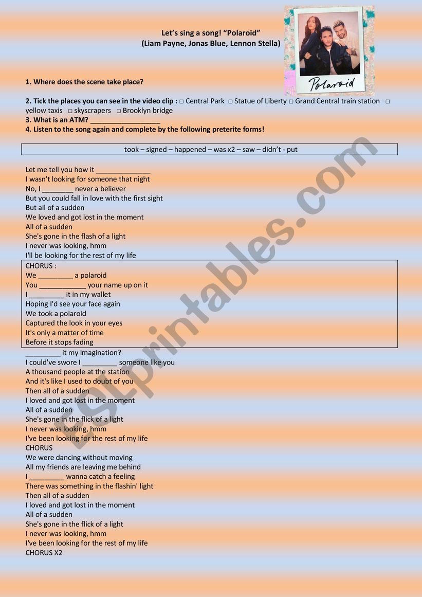 Polaroid - SONG worksheet