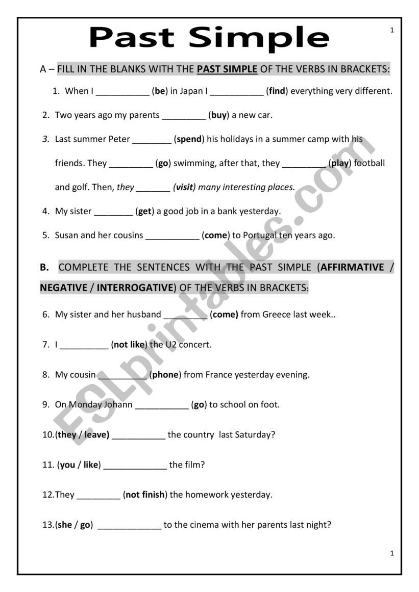 past simple worksheet