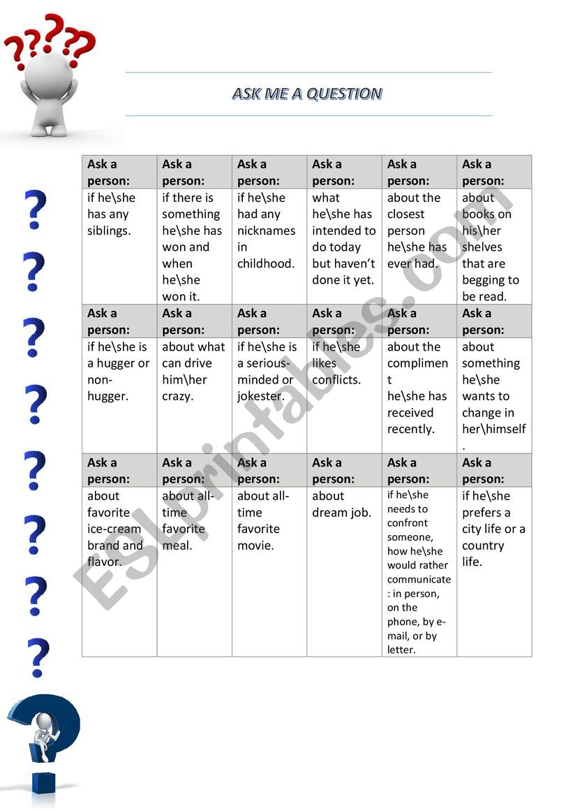 Ask me a question activity (teaching students how to build a question)