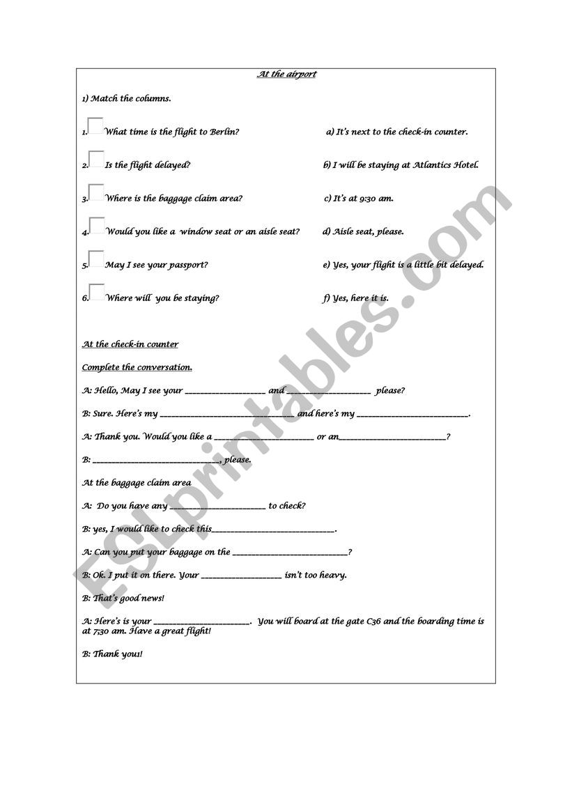 Airport and Travelling worksheet