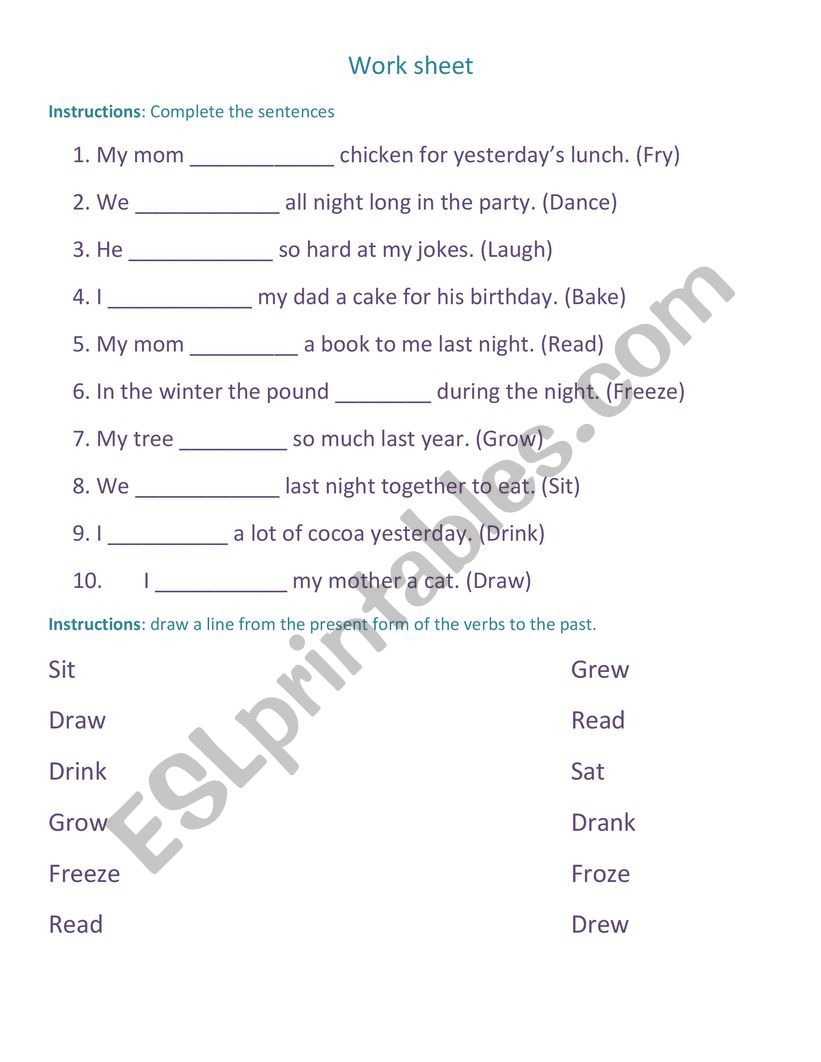 Verbs worksheet 2 worksheet