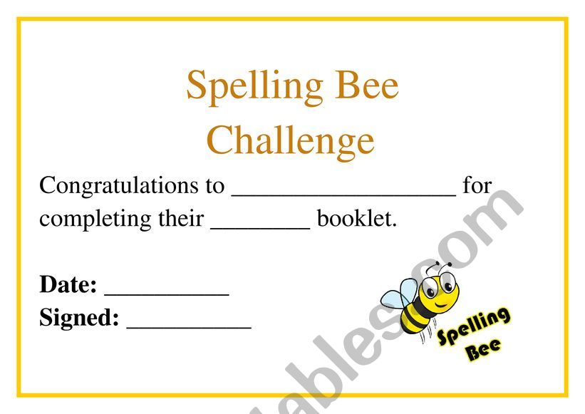 Spelling bee certificate worksheet