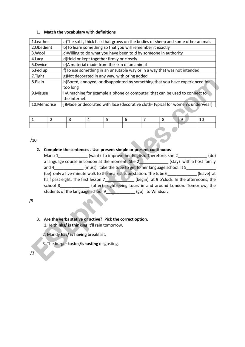 Solutions Intermediate- Test unit 1