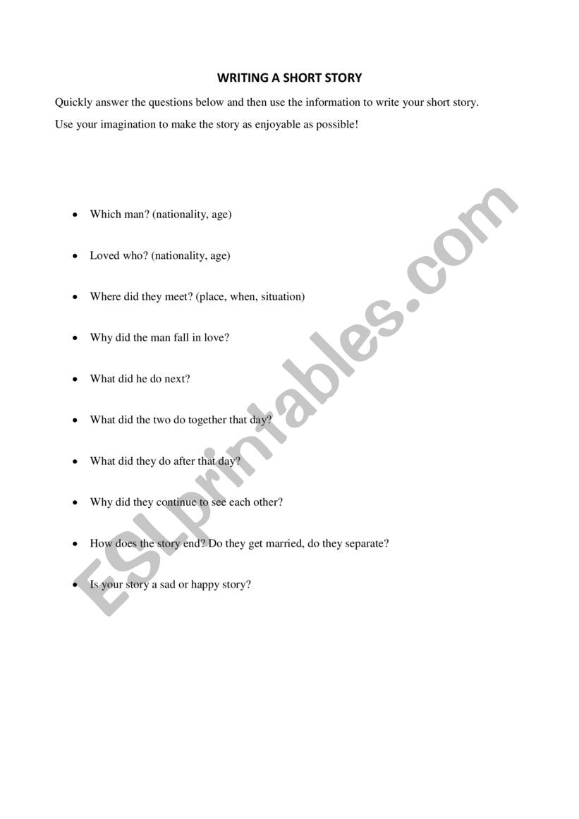 short story worksheet