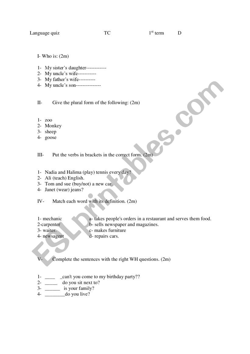 language quiz common core worksheet