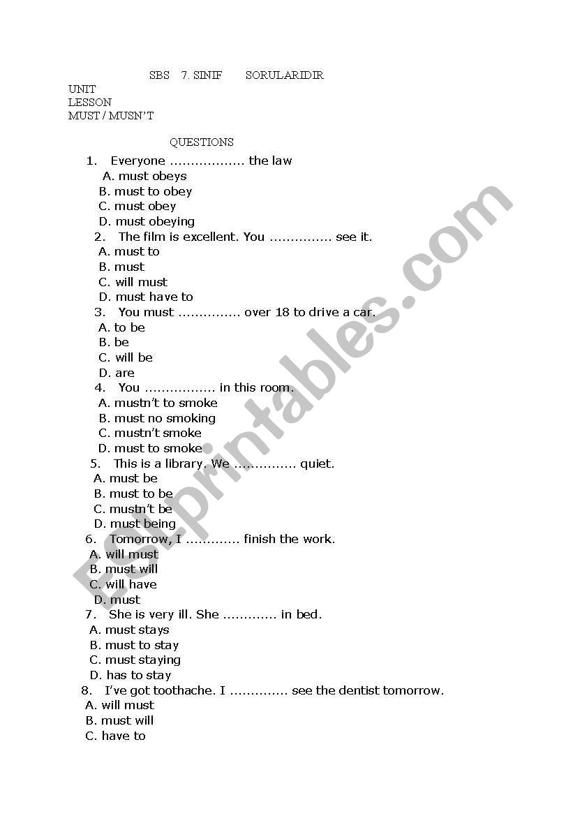 MUST worksheet